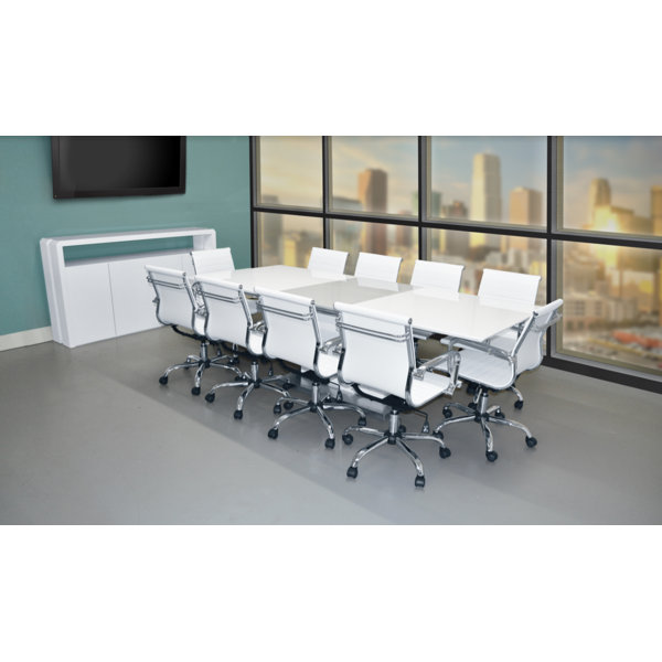 White conference deals table and chairs